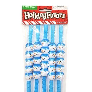 Vintage “Amscan – Holiday Favors” Snowman Straws – Set of 5 – NEW